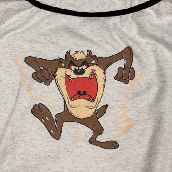 Vintage Looney Tunes Shirt Mens Large White Tasmanian Devil 90s Baseball Jersey - Picture 3 of 11